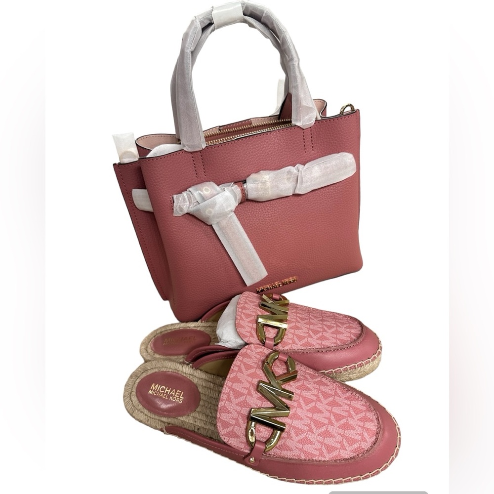 SET of Michael Kors Emilia Small Pebbled Leather Satchel-Rose AND Loafers size 6